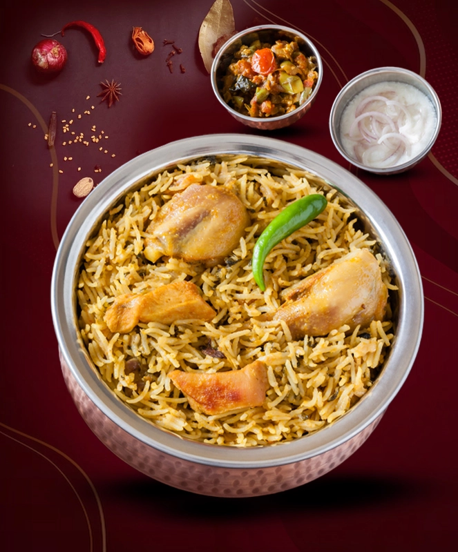 Indian House serves Chicken Biryani, an aromatic Indian rice dish