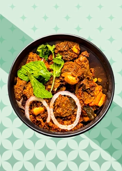 North Indian Dry Mutton Curry with rich spices at Indian House Restaurant